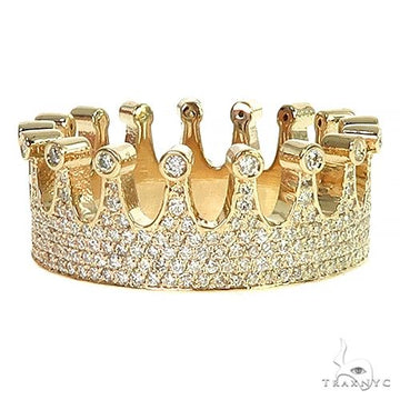 14k yellow gold crown ring with custom diamond accents and intricate detailing.
