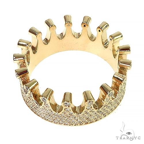 14k Gold Custom Made Crown Diamond Ring 66454 | TraxNYC