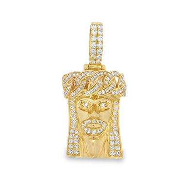14k Gold Diamond Cuban Link Crown Jesus Pendant 65842