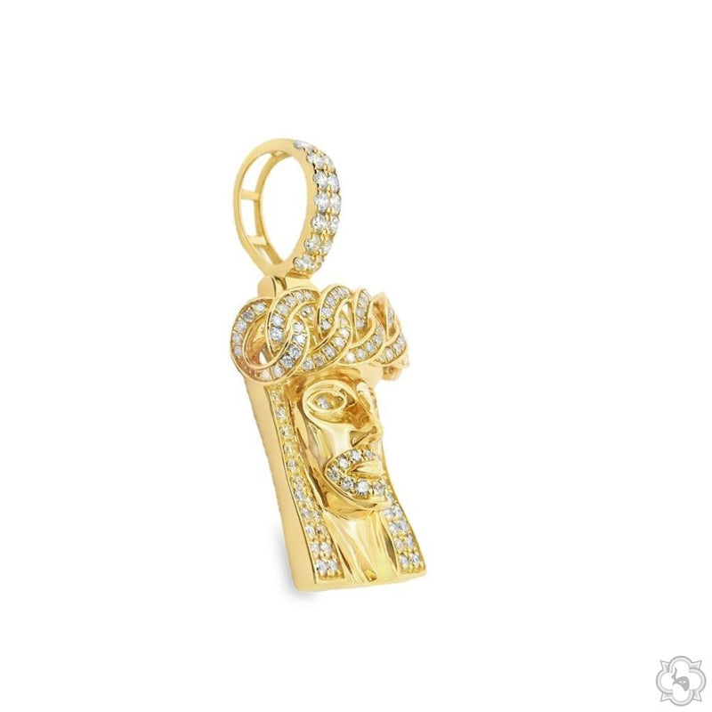 14k Gold Diamond Cuban Link Crown Jesus Pendant, photo 2 of 11