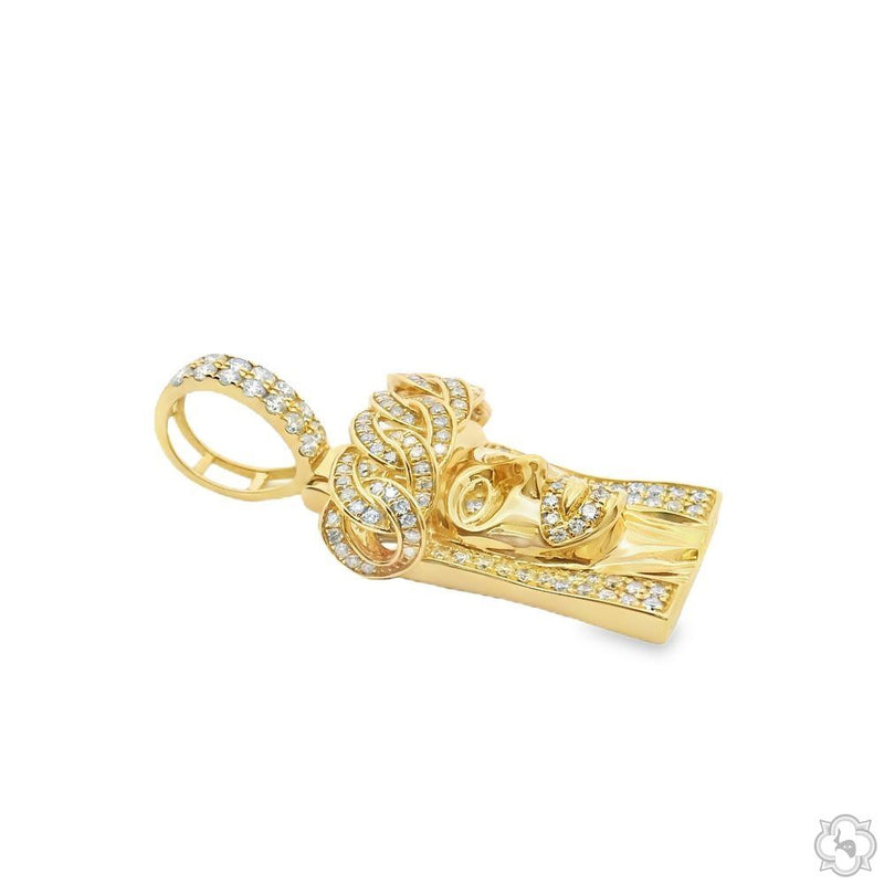 14k Gold Diamond Cuban Link Crown Jesus Pendant, photo 4 of 11