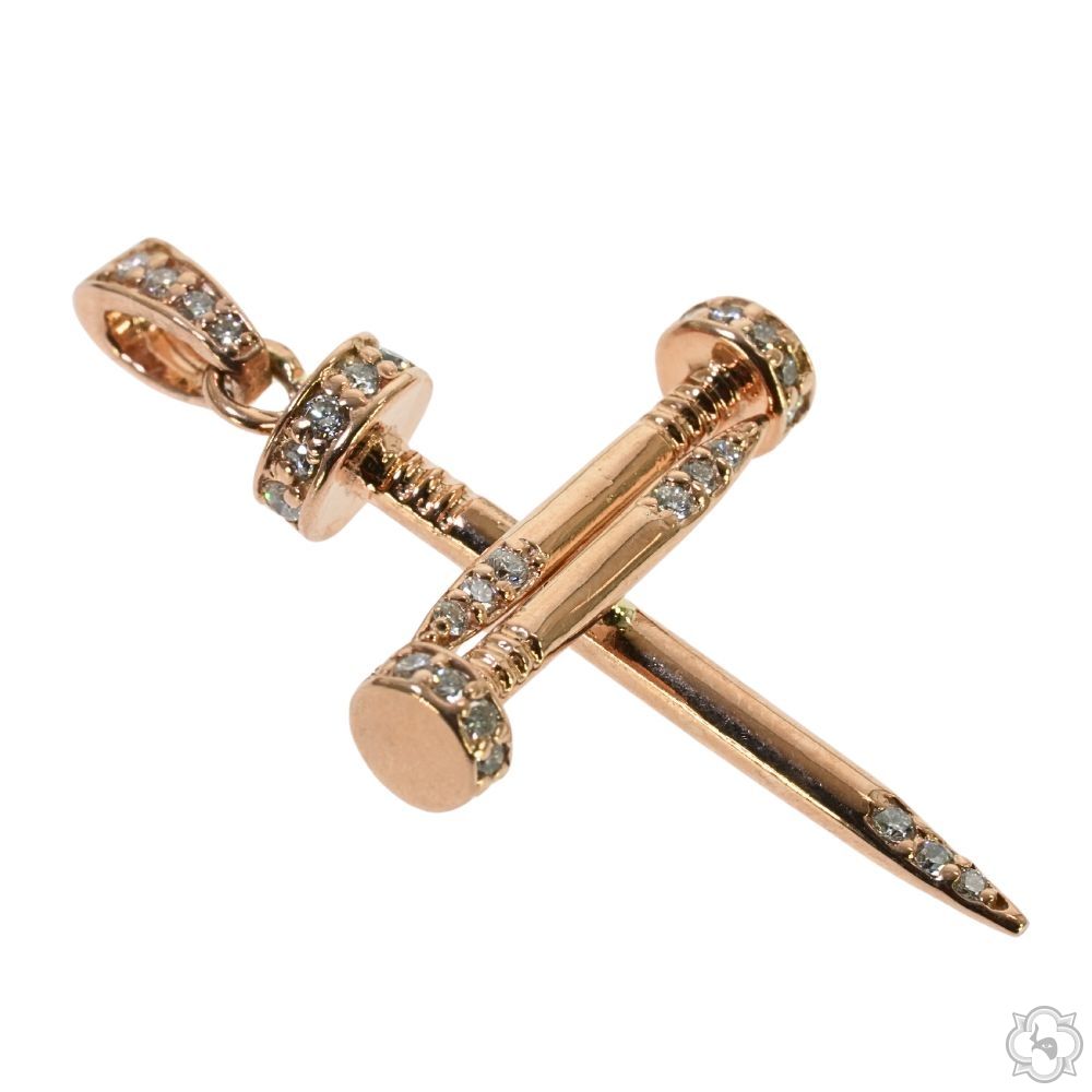 14k Gold Diamond Nail Cross Pendant 70031 | TraxNYC