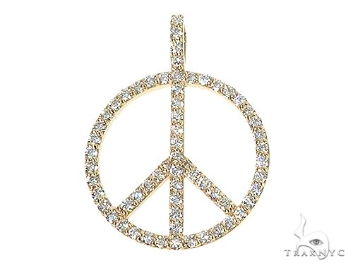 14k gold peace and love pendant set with round diamonds — front view showing both pendants