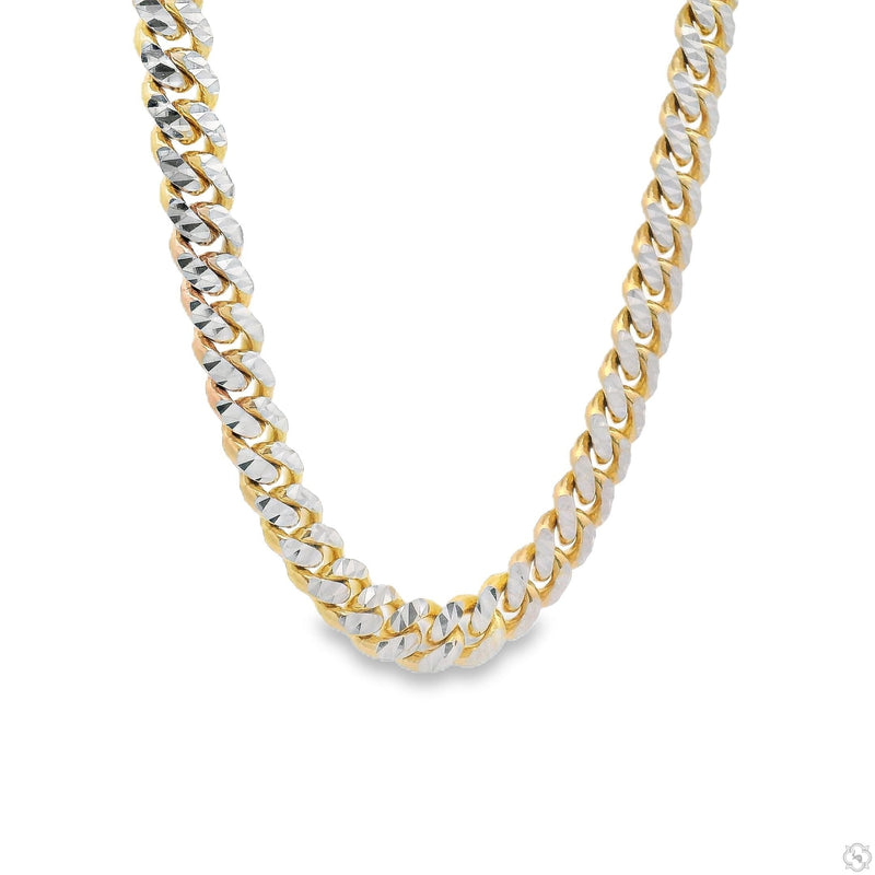 14k gold two tone diamond cut Miami Cuban link chain in yellow and white gold