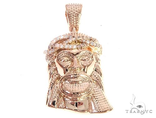 14k Rose Gold Diamond Jesus Pendant and Moon Chain Set 65123 - Image 3