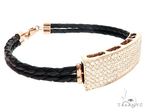 14k Rose Gold Diamond Leather Rope Bracelet 65036 - Image 2
