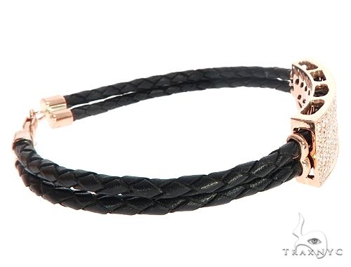 14k Rose Gold Diamond Leather Rope Bracelet 65036 - Image 3