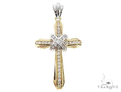 14k two tone gold men’s cross pendant with diamond accents and designer detailing