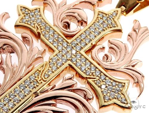 14k two-tone gold cross pendant with diamond filigree detailing, men's jewelry accessory