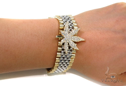 14k Gold Diamond Maple Leaf Bracelet-40034 - Image 6