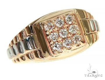 Men's diamond ring in 14k two tone white and yellow gold – front-facing view showing diamond setting