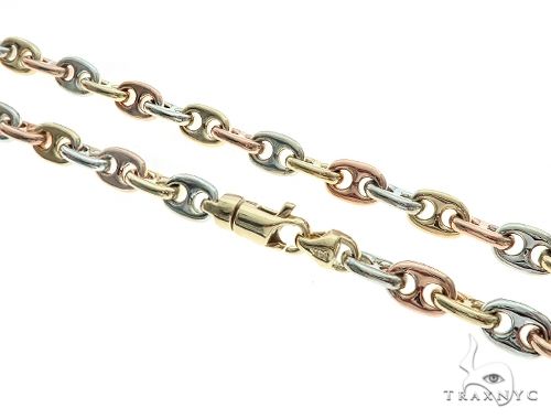 14k three tone gold anchor link chain with solid oval cable links for men