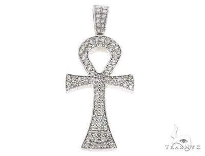 14k White Gold Diamond Ankh Pendant 64647 - Image 1