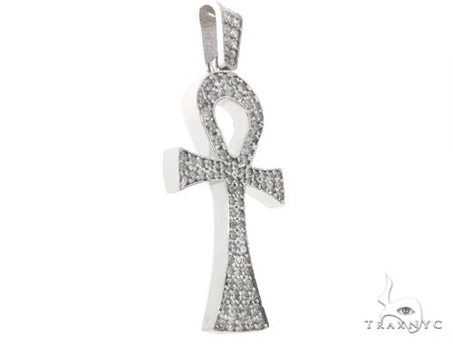 14k White Gold Diamond Ankh Pendant 64647 - Image 2