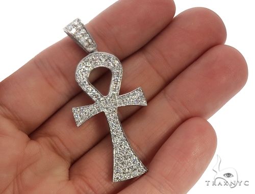 14k White Gold Diamond Ankh Pendant 64647 - Image 5
