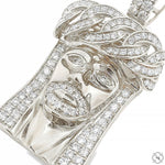 14k White Gold Diamond Cuban Link Crown Jesus Pendant 65841