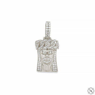 14k White Gold Diamond Cuban Link Crown Jesus Pendant 65841