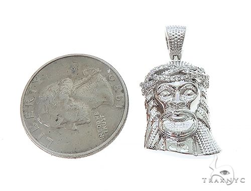 14k White Gold Diamond Jesus Pendant and Moon Chain Set 65122 - Image 7