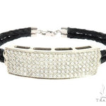 14k White Gold Diamond Leather Rope Bracelet 65035 - Image 1