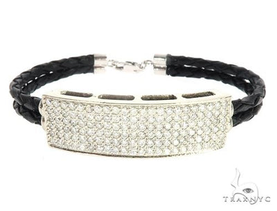 14k White Gold Diamond Leather Rope Bracelet 65035 - Image 1