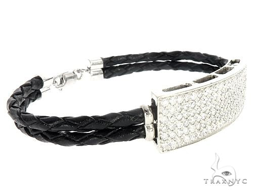 14k White Gold Diamond Leather Rope Bracelet 65035 - Image 2