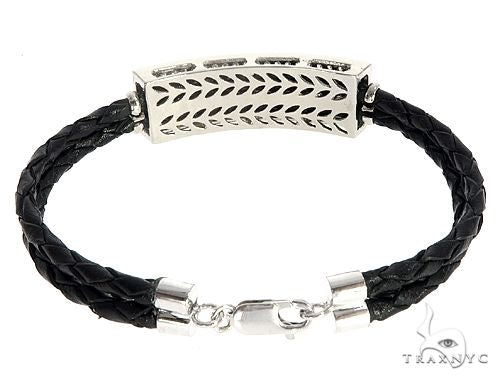 14k White Gold Diamond Leather Rope Bracelet 65035 - Image 4