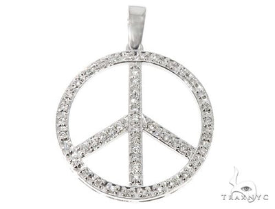 14k White Gold Diamond Peace Symbol Pendant 64671 - Image 1
