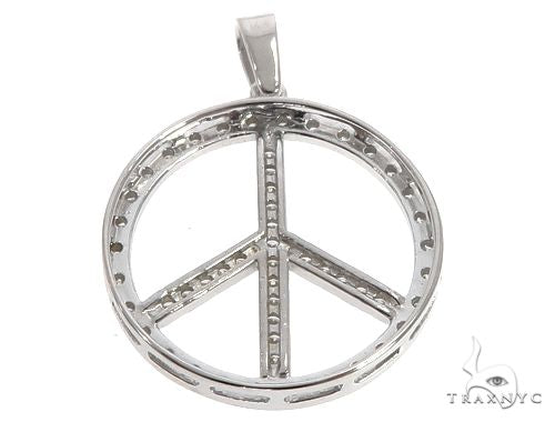 14k White Gold Diamond Peace Symbol Pendant 64671 - Image 3