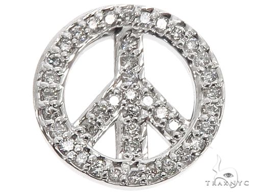 14k white gold diamond peace symbol pendant – front view showing round diamond pave setting, 2.50g
