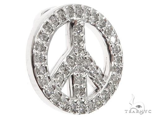 14k white gold peace symbol pendant encrusted with small sparkling diamonds