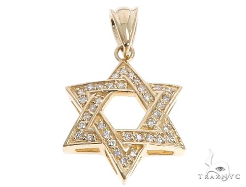 14k yellow gold Star of David pendant with diamond accents for men