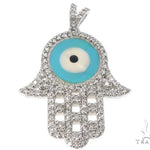 14k White Gold Diamond and Enamel Evil Eye Hamsa Pendant 64652 - Image 1