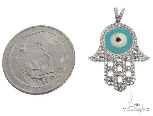 14k White Gold Diamond and Enamel Evil Eye Hamsa Pendant 64652 - Image 5