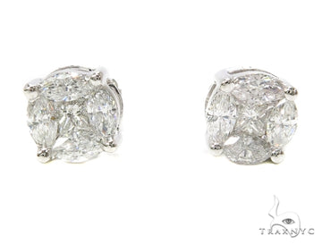 14k white gold men's diamond earrings with clustered pear-cut diamonds in prong setting.