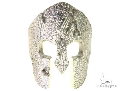 14k White Gold Spartan Mask Diamond Ring 65078 - Image 2