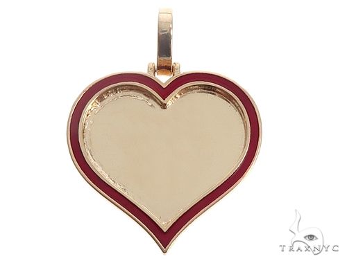 14k yellow gold heart pendant with customizable photo insert, front view — 1 inch