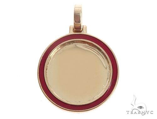 Customizable photo pendant in 14k yellow gold, 20mm round face, polished finish, front view