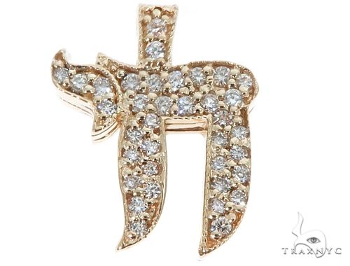 14k yellow gold Chai pendant with pave diamond accents for men.