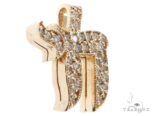 14k yellow gold Chai pendant with pave diamond accents for men.