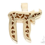 14k yellow gold Chai pendant with pave diamond accents for men.