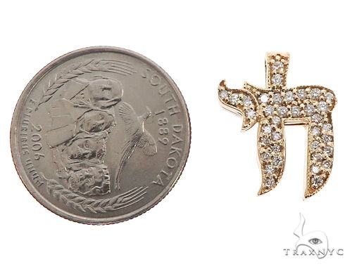 14k yellow gold Chai pendant with pave diamond accents for men.