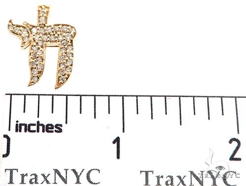 14k yellow gold Chai pendant with pave diamond accents for men.