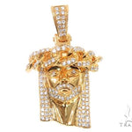 14k Yellow Gold Diamond Cuban Link Crown Jesus Pendant 64912 - Image 1