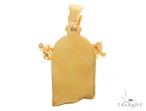 14k Yellow Gold Diamond Cuban Link Crown Jesus Pendant 64912 - Image 3