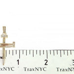 14k yellow gold cross pendant shaped like nails with diamond accents.
