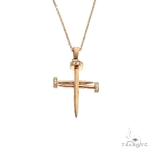 14k Gold Diamond Nail Cross Pendant Set 66614 - Image 3
