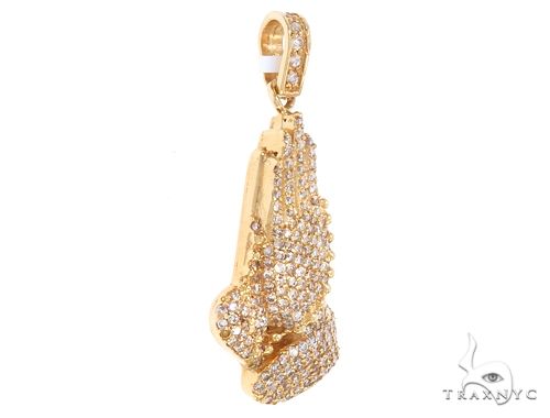 14k Yellow Gold Diamond Prayer Hands Pendant 64925 - Image 2