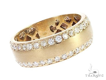 14k yellow gold mens diamond wedding band – diamonds set across band face, warm gold finish, straight-on view