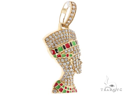 14k Yellow Gold Diamond and Enamel Nefertiti Pendant 64692 – TraxNYC