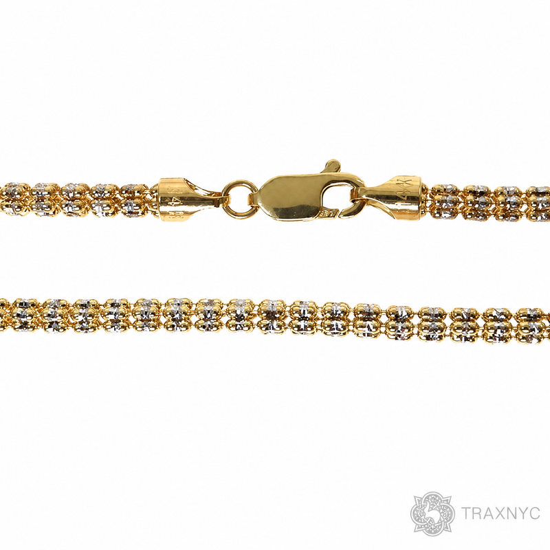 14k yellow gold 4.8mm iced link chain with diamond accents, 22 inches length.